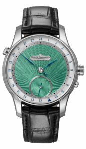 GMT Guilloche stainless steel and green dial with black strap