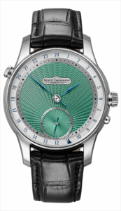 GMT Guilloche stainless steel and green dial with black strap